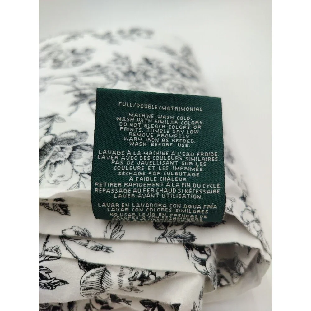 Lauren Ralph Lauren Cottage Hill Black & White Toile Floral Full Flat Sheet